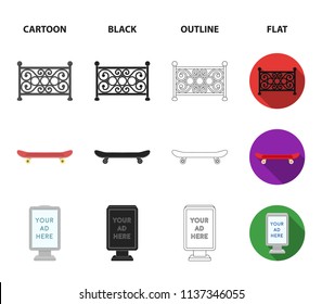 Fountain, fence, skate, billboard.Park set collection icons in cartoon,black,outline,flat style vector symbol stock illustration web.