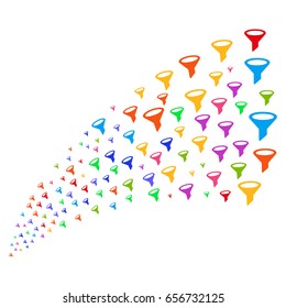 Fountain of filter icons. Vector illustration style is flat bright multicolored iconic filter symbols on a white background. Object fountain created from icons.