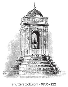 Fountain - Fontaine des Innocents in Paris (France) / vintage illustration from Meyers Konversations-Lexikon 1897