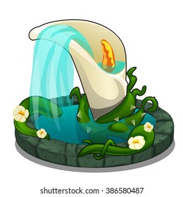 Fountain in the form of a large flower Calla lilies and carnivorous vine. Vector illustration.