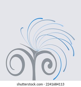 
Fountain in the form of two scrolls on a column, to the right and left of the center. Jets of water, beating up and sideways. Pastel shades
