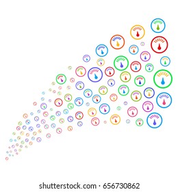 Fountain of gauge icons. Vector illustration style is flat bright multicolored iconic gauge symbols on a white background. Object fountain constructed from symbols.