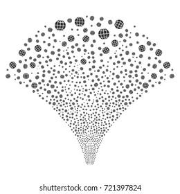 Fountain of globe icons. Vector illustration style is flat gray iconic symbols on a white background. Object stream combined from random design elements.