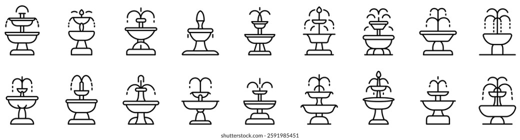 Fountain icon. Editable stroke. Set of black linear icons of fountain. Fountain symbol. Vector illustration