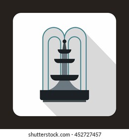 Fountain icon in flat style with long shadow. Water source symbol