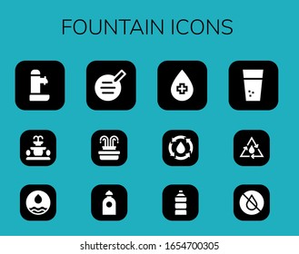 fountain icon set. 12 filled fountain icons. Included Fountain, Water, Writer icons