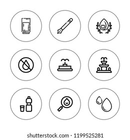 Fountain icon set. collection of 9 outline fountain icons with drop icons. editable icons.
