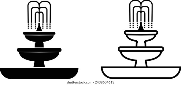 fountain icon set isolated in black color. fountain vector from education collection for web, mobile apps and ui. on transparent background, Fountain water jets silhouettes, cascade spring eruption.