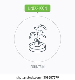 Fountain icon. Water in park sign. Architecture symbol. Linear outline circle button. Vector