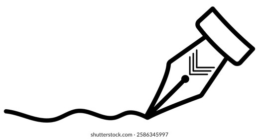 Fountain or ink pen writing concept, graphic for logo isolated on a white background