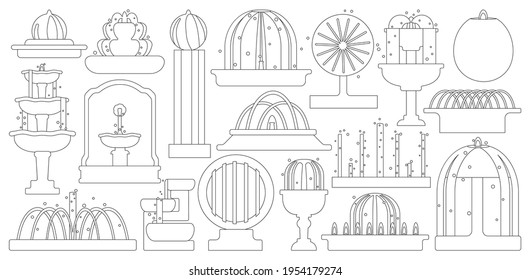 Fountain isolated outline set icon. Vector illustration waterfall on white background. Vector outline set icon fountain.