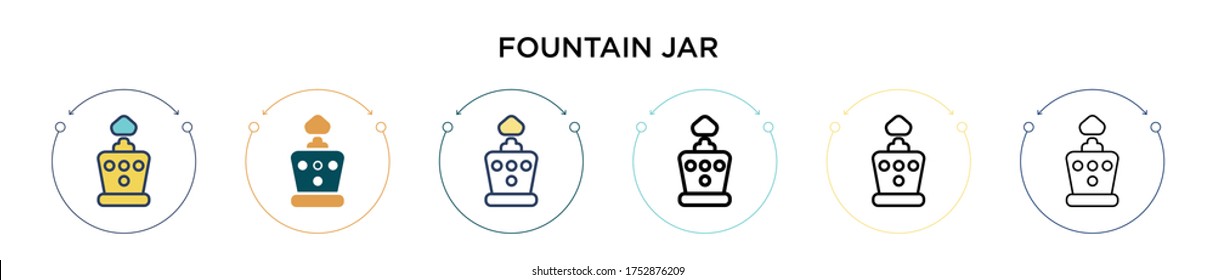 Fountain jar icon in filled, thin line, outline and stroke style. Vector illustration of two colored and black fountain jar vector icons designs can be used for mobile, ui, web