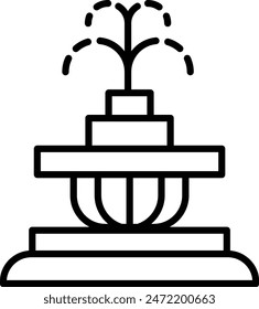 A fountain with a large water spout. The fountain is black and white. The fountain is a symbol of life and vitality
