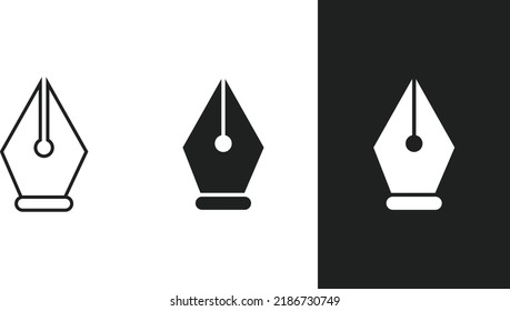 Fountain metal ink pen icons in 3 form.