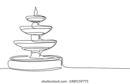 Springbrunnen eine Linie durchgehend. Line Art Brunnen. Handgezeichnete Vektorgrafik.