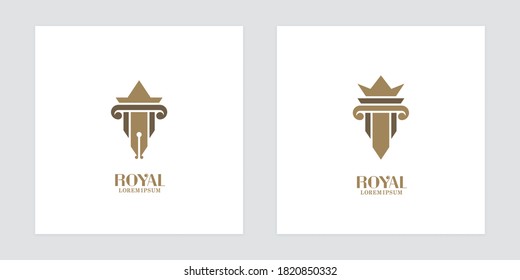 Fountain pen and antique column icons. Logo design for law offices and museums.