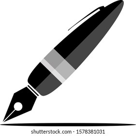 Fountain pen in black with shadow. Vector illustration.