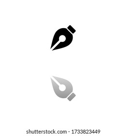 Fountain pen. Black symbol on white background. Simple illustration. Flat Vector Icon. Mirror Reflection Shadow. Can be used in logo, web, mobile and UI UX project