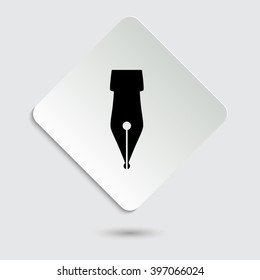 Fountain pen - black vector icon  on a paper button