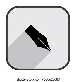 Fountain pen - black vector icon  with long shadow