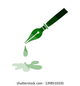 Fountain Pen With Blot Icon. Flat Color Ladder Design. Vector Illustration.