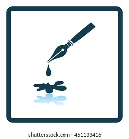 Fountain pen with blot icon. Shadow reflection design. Vector illustration.