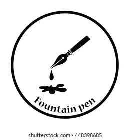 Fountain pen with blot icon. Thin circle design. Vector illustration.