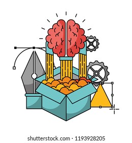 fountain pen with brain and icons
