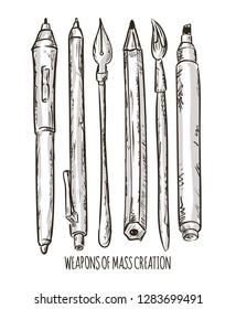 Fountain pen and Brush tools, vector illustration