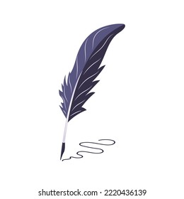 Fountain pen draws line. Vector illustration of an old ink pen. Symbol of poetry and education