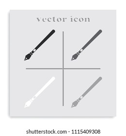 Fountain pen flat black and white vector icon.
