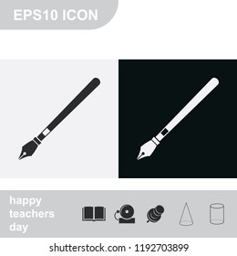 Fountain pen flat black and white vector icon.