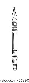 Fountain Pen. Hand drawn black and white vector illustration in ink sketch style. For worksheets, art lessons, printables, branding, planners, and digital design. Scalable and editable.