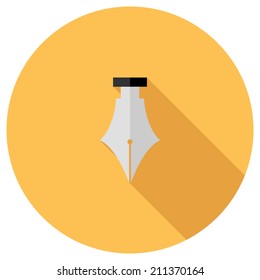Fountain pen icon. Flat design style modern vector illustration. Isolated on stylish color background. Flat long shadow icon. Elements in flat design.