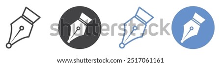 Fountain pen icon flat line symbol set.