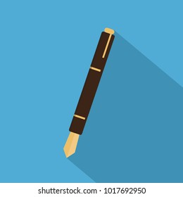 Icono de pluma de fuente en estilo plano con sombra larga, ilustración vectorial aislada en fondo azul transparente