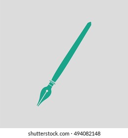 Fountain pen icon. Gray background with green. Vector illustration.