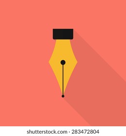 Fountain pen icon with long shadow, flat style - Vector