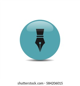 Fountain pen icon on a blue bubble with shadow