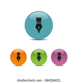Fountain pen icon on a colored bubbles with shadow