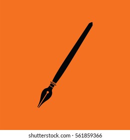 Fountain pen icon. Orange background with black. Vector illustration.