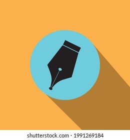 Fountain pen icon sign. blue Icon with long shadow