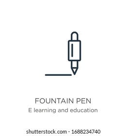 Fountain pen icon. Thin linear fountain pen outline icon isolated on white background from e learning and education collection. Line vector sign, symbol for web and mobile