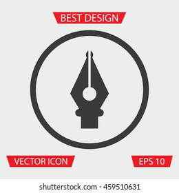 Fountain Pen Icon - Vector illustration of fountain pen icon in circle, on gray background. Pen Icon.