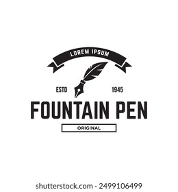 Fountain pen icon vintage style, vector illustration.