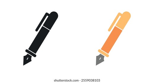 Fountain pen icons in black and colored version