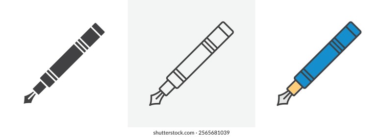 Fountain pen icons in black and colored versions