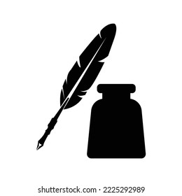 Fountain pen ink bottle quill icon | Black Vector illustration |