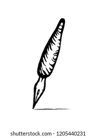 Fountain pen and ink. Drawing of ancient stationery on white background in doodle style. Concept for education.