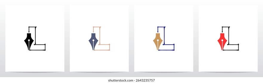 Fountain Pen Ink Lines Outlines Letter Initial Logo Design L